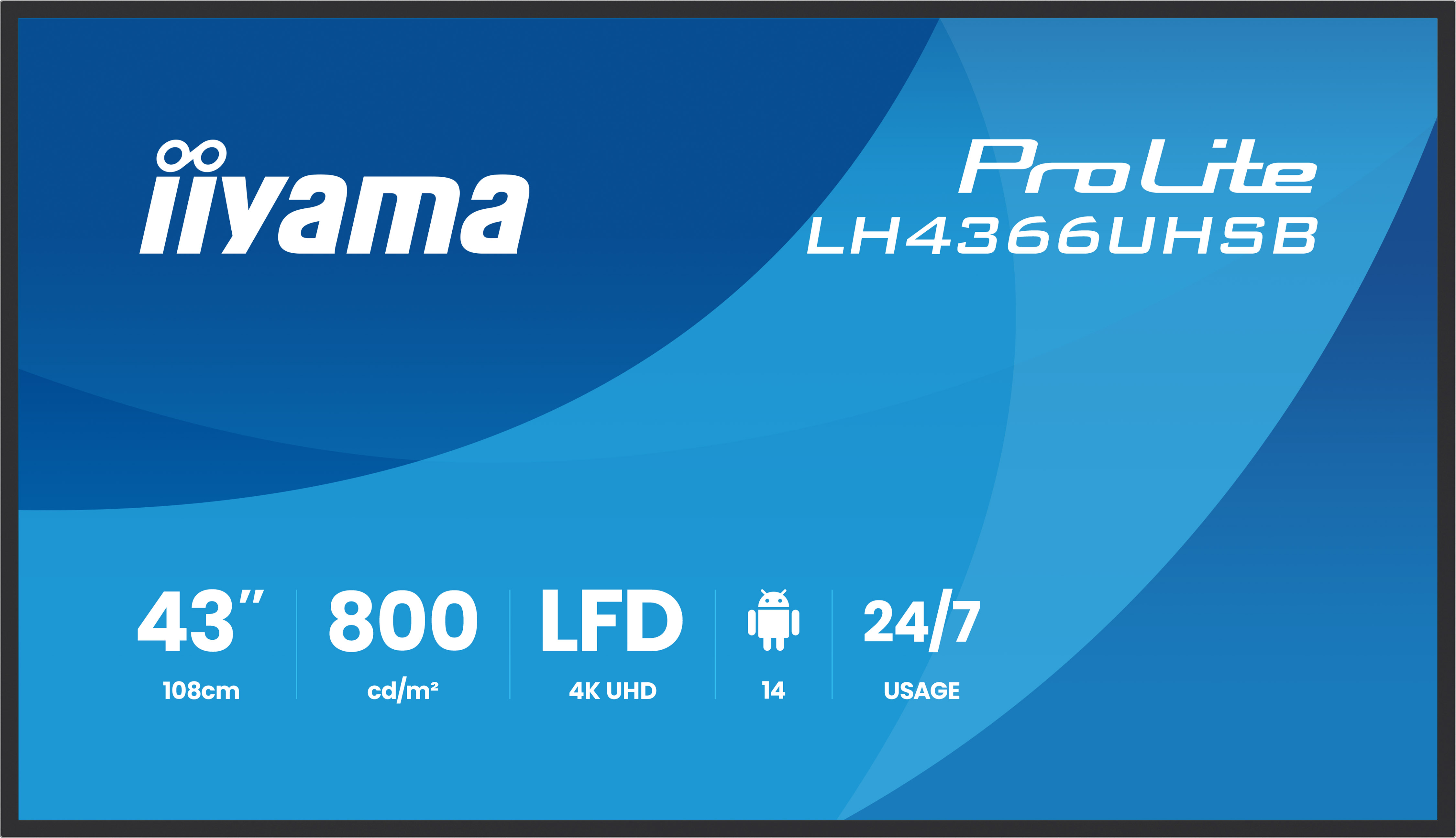 iiyama LH4366UHSB-B1AG Écran d'affichage dynamique Écran plat de signalisation numérique 109,2 cm (43") LCD Wifi 800 cd/m² 4K Ultra HD Noir Intégré dans le processeur Android 24/7