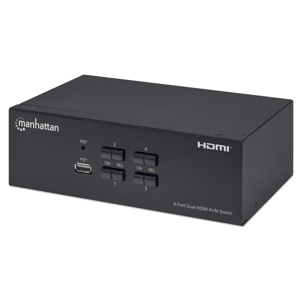 Manhattan HDMI KVM Switch 4-Port, 4K@30Hz, USB-A/3.5mm Audio/Mic Connections, Cables included, Audio Support, Control 4x computers from one pc/mouse/screen, USB