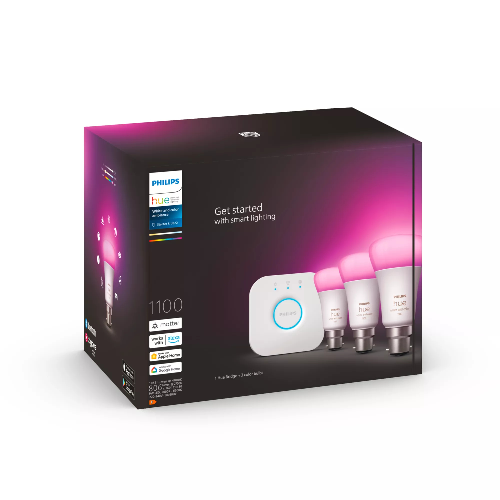 Philips by Signify Philips Hue White and colour ambience Starter kit: 3 B22 smart bulbs (1100) – image 3