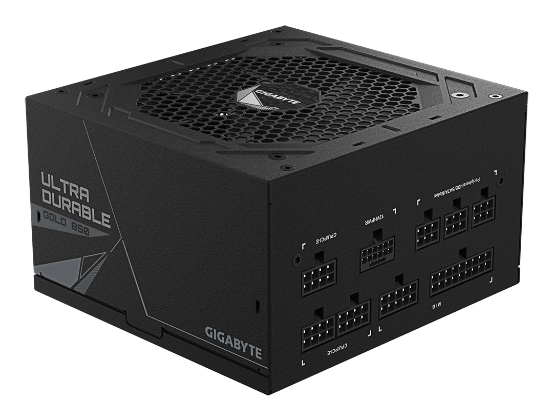 Fuente de Poder 850W 80+Gold Gigabyte UD850GM PG5 V2 . 1x 24pin, 2x 8pin CPU, 4x 8pin PCIE, 1x 12VHPWR, Color Negro