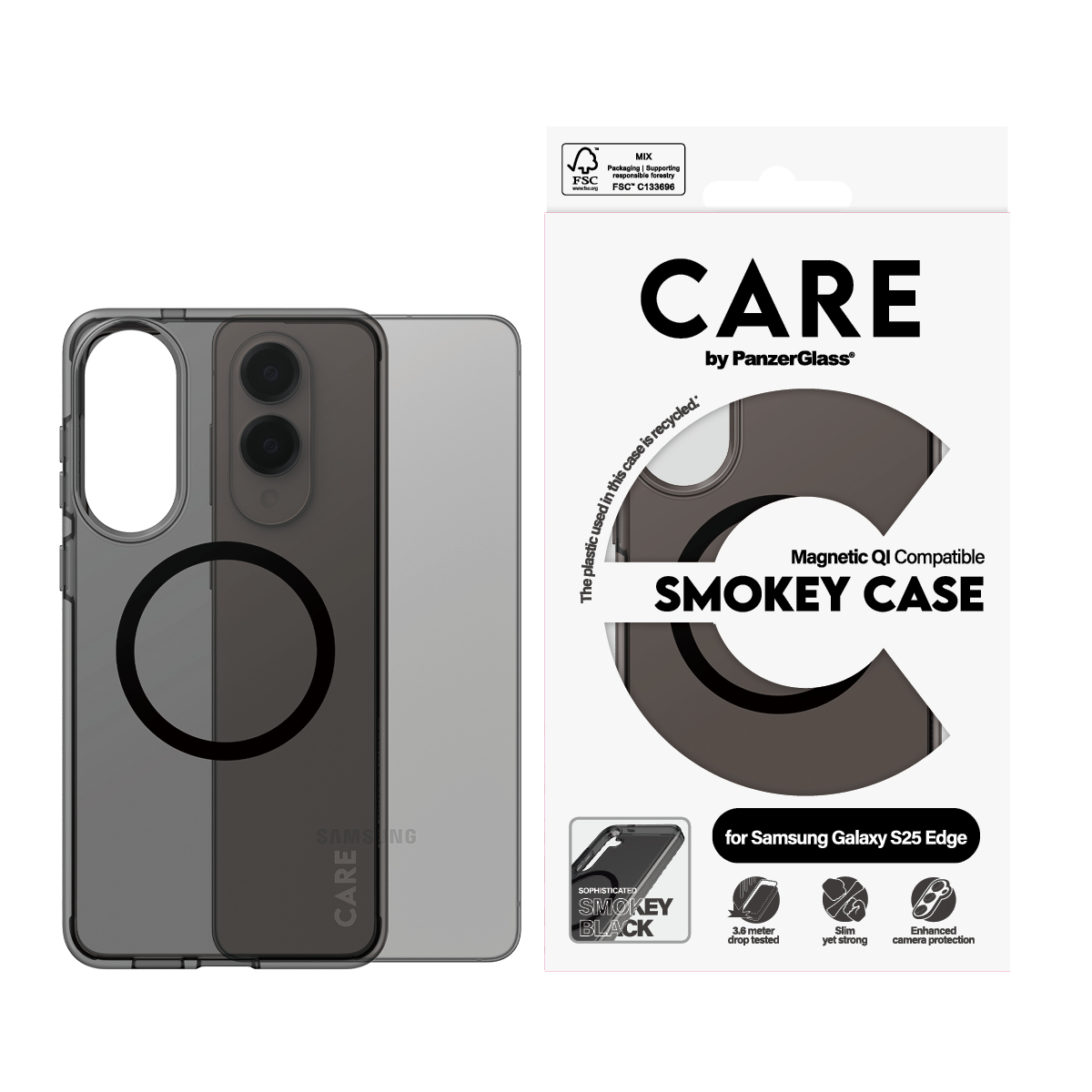 PanzerGlass CARE™ by PanzerGlass® Smokey Case w. Black Qi Compatible Samsung S25 Edge – image 2