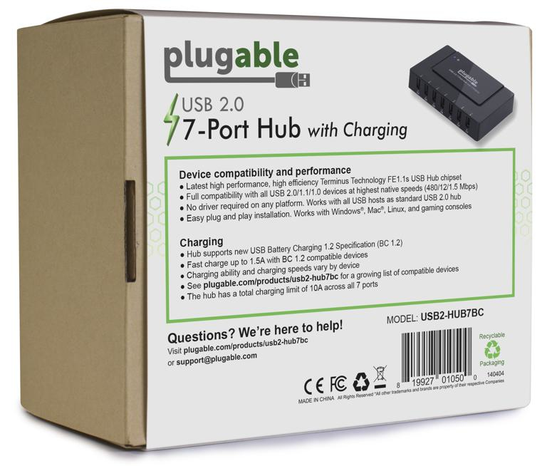 Plugable Technologies USB2-HUB7BC interface hub USB 2.0 480 Mbit/s Black – image 7