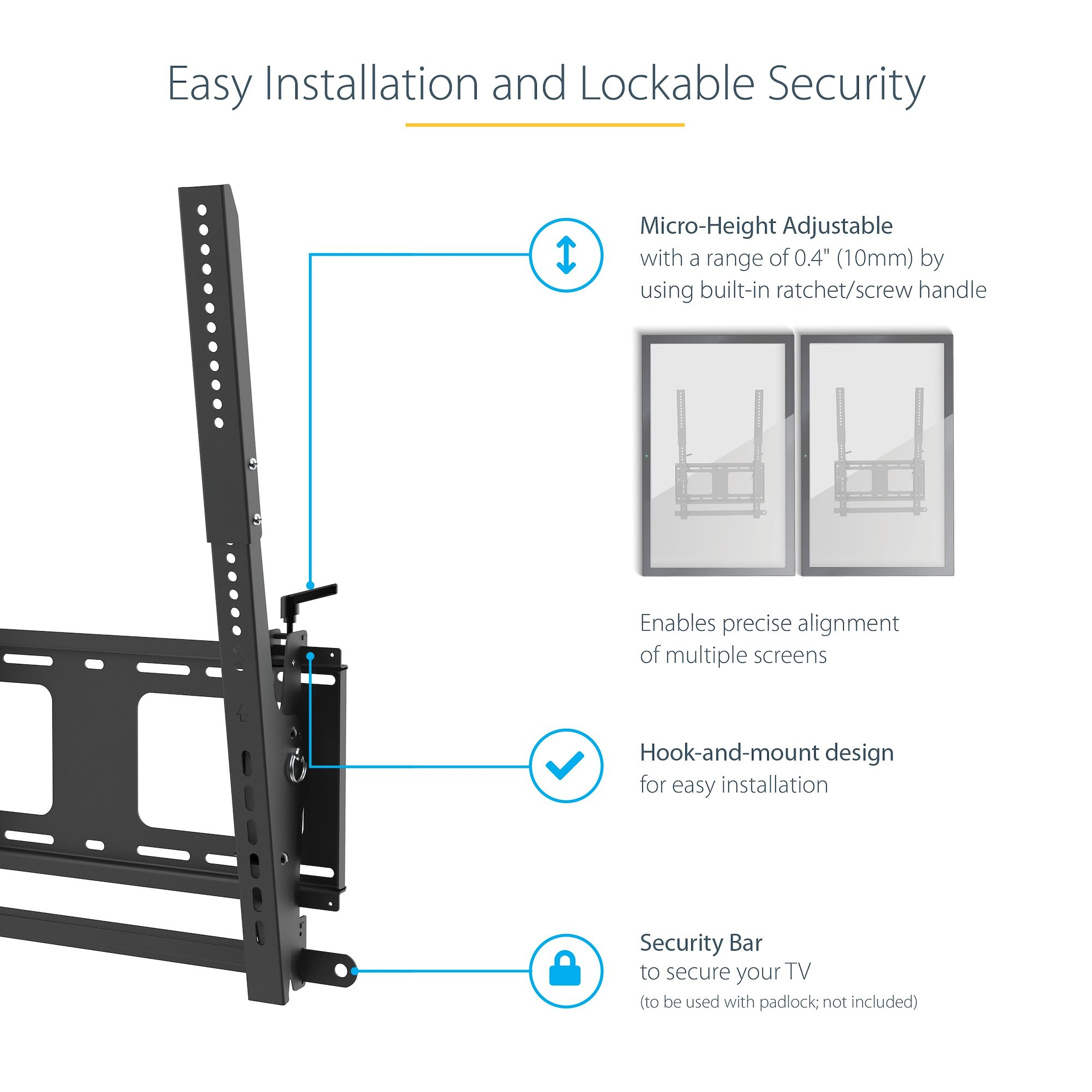 StarTech.com Portrait/Vertical TV Wall Mount - Heavy Duty TV Wall Mount - 40-55" VESA Display (110lb/50kg)- Tilting Low Profile Television Digital Signage Mount – image 9