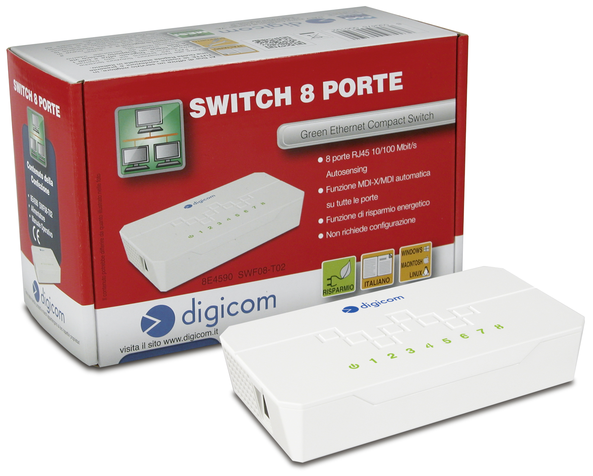 Digicom SWF08-T02 Fast Ethernet (10/100) White – image 3