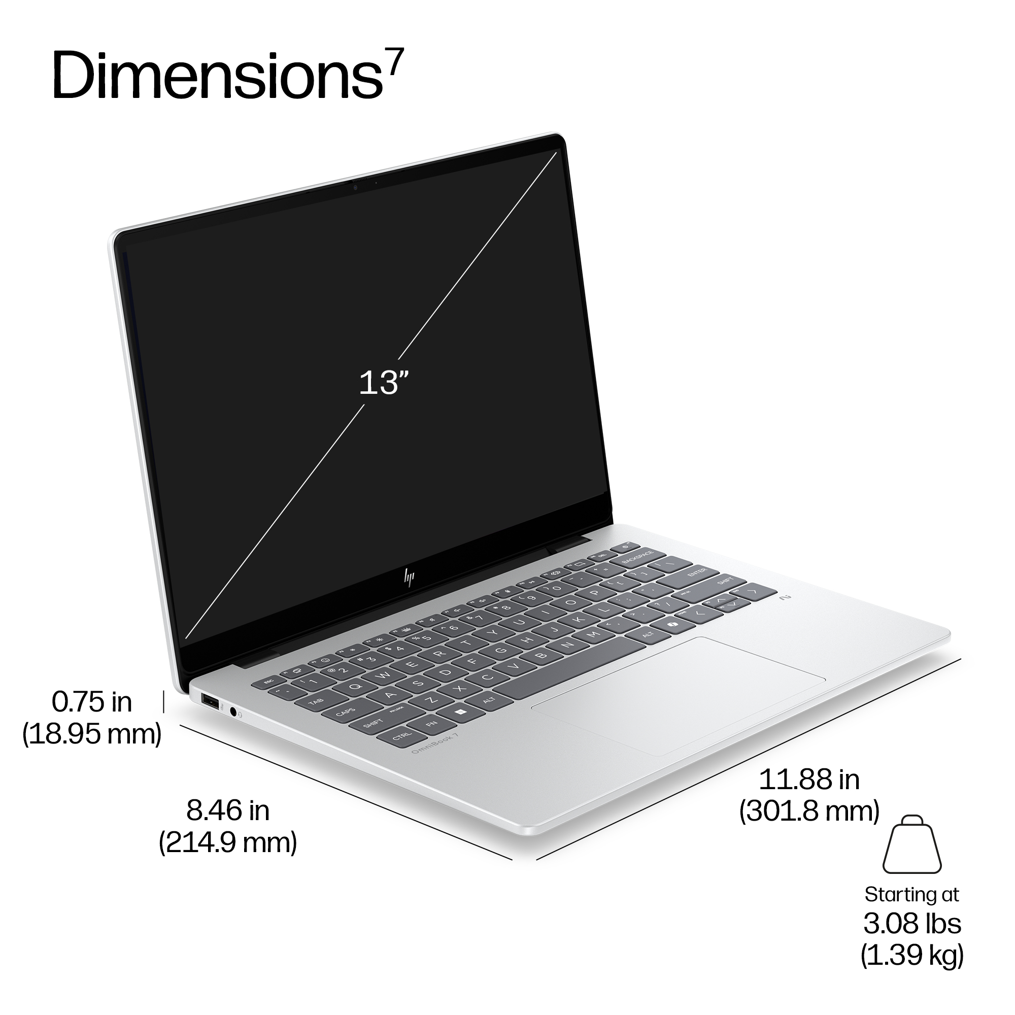 HP EB8G2I13AI U7 355 13 16GB/256 PC Copilot+ PC Intel Core Ultra 7 Laptop 33.8 cm (13.3″) WUXGA LPDDR5x-SDRAM 256 GB SSD Wi-Fi 7 (802.11be) Windows 11 Pro Silver image 5