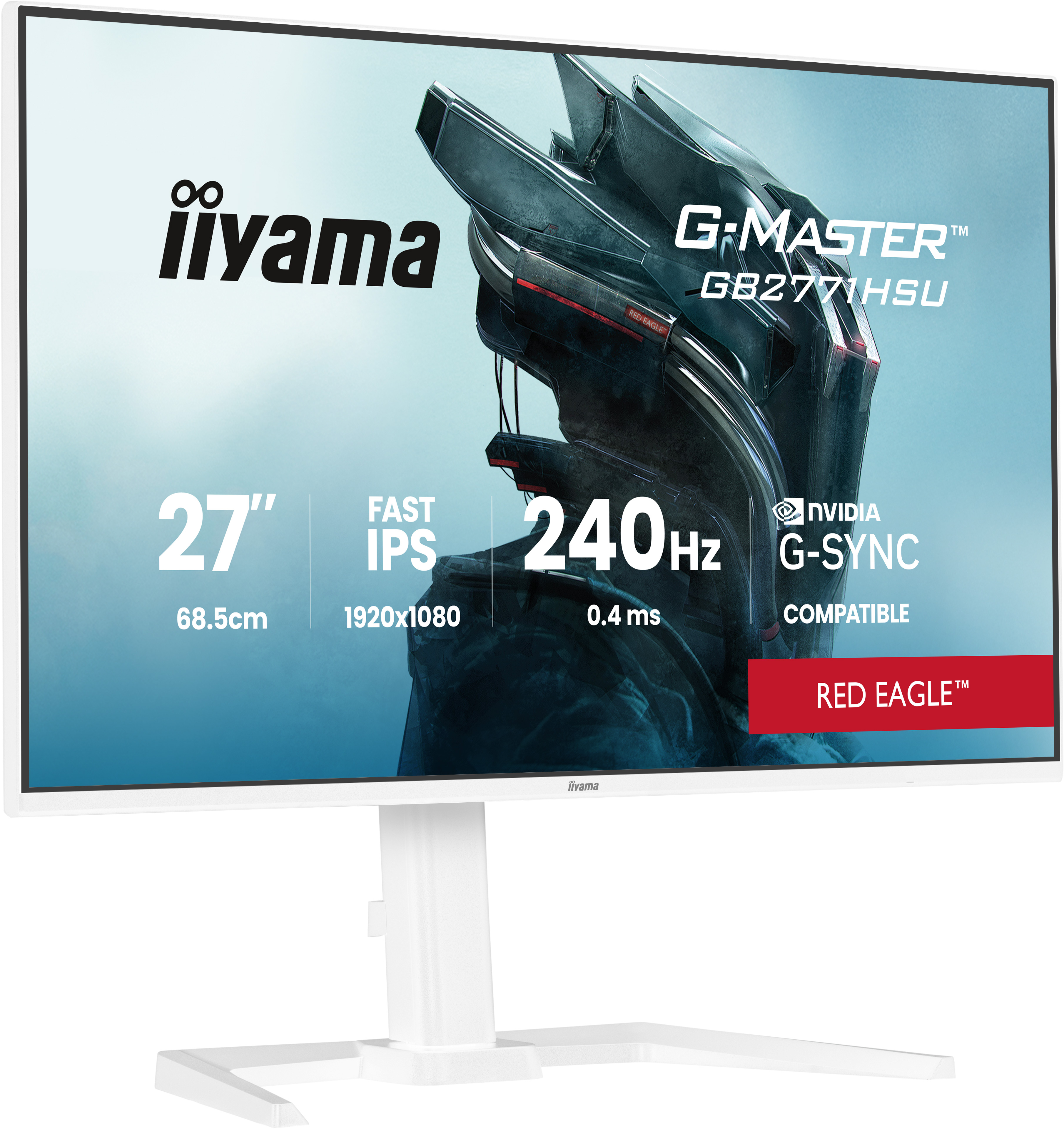 iiyama G-MASTER Red Eagle GB2771HSU-W1 - LED monitor - gaming - 27" - 1920 x 1080 Full HD (1080p) @ 240 Hz - Fast IPS - 350 cd/m� - 1000:1 - HDR10 - 0.4 ms - 2xHDMI, DisplayPort - speakers - matte, white