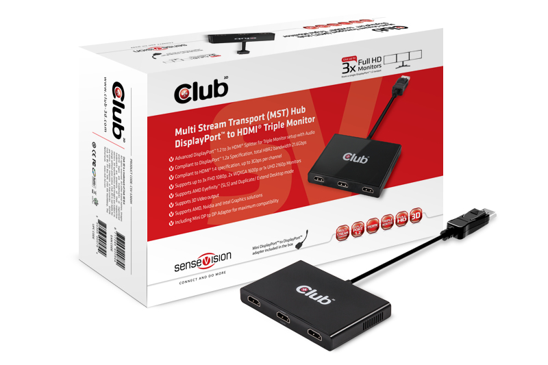 CLUB3D SenseVision MST Hub DP1.2 to HDMI™ Triple Monitor – image 1