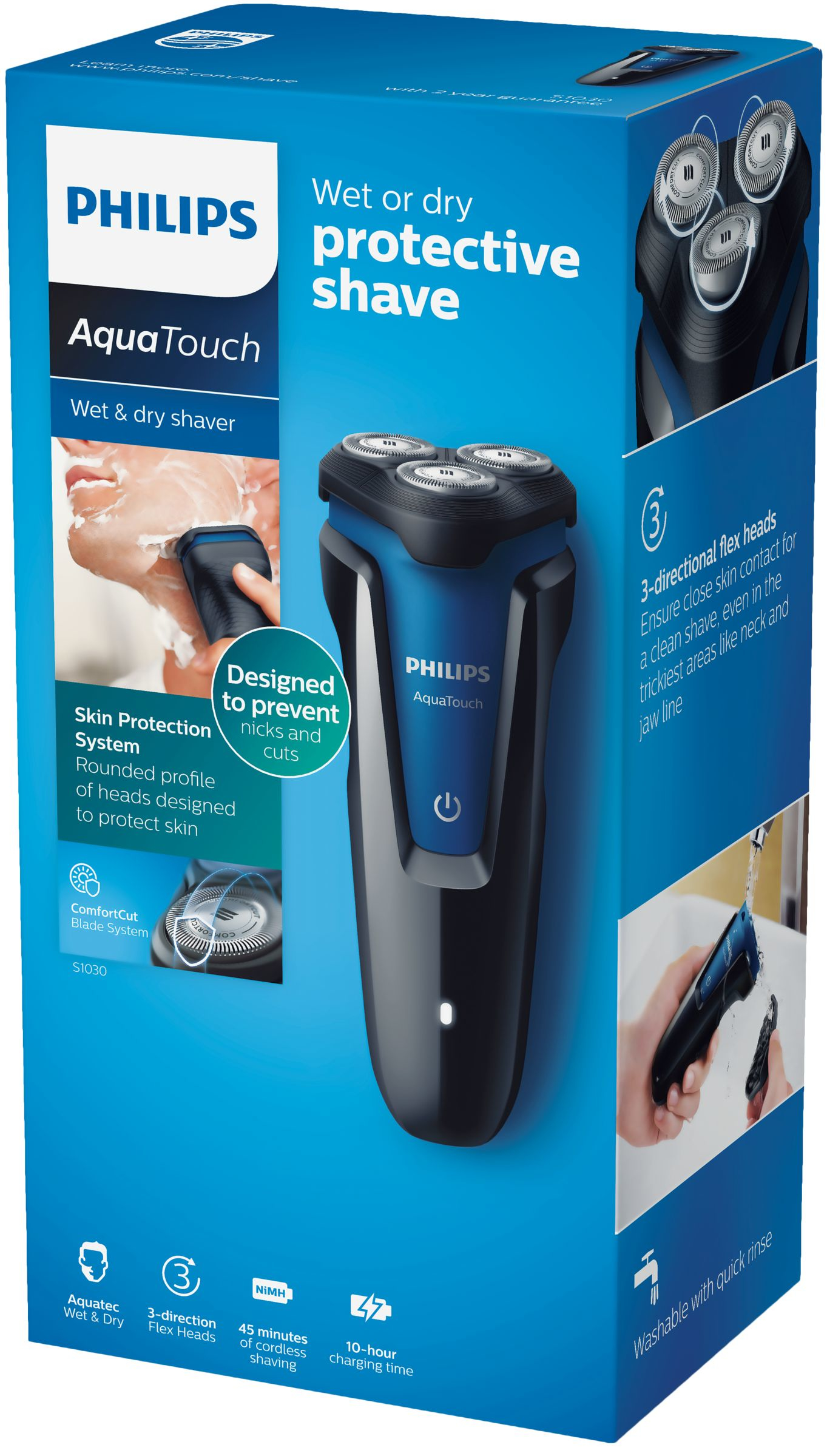 Philips AquaTouch S1030/05 men's shaver Rotation shaver Trimmer Black, Blue – image 2