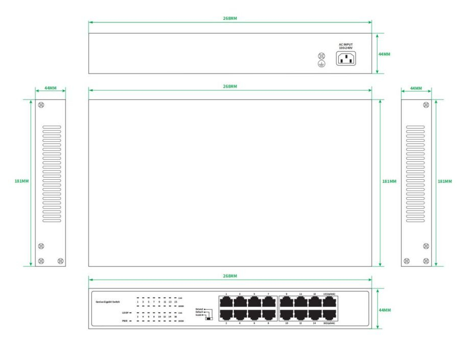 Lanview LVN-1U-16PORT-1G network switch Unmanaged Gigabit Ethernet (10/100/1000) – image 2