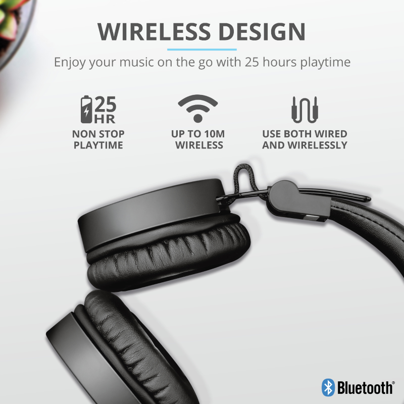 Trust Tones Headset Wired & Wireless Head-band Calls/Music Micro-USB Bluetooth Black, Steel – image 2
