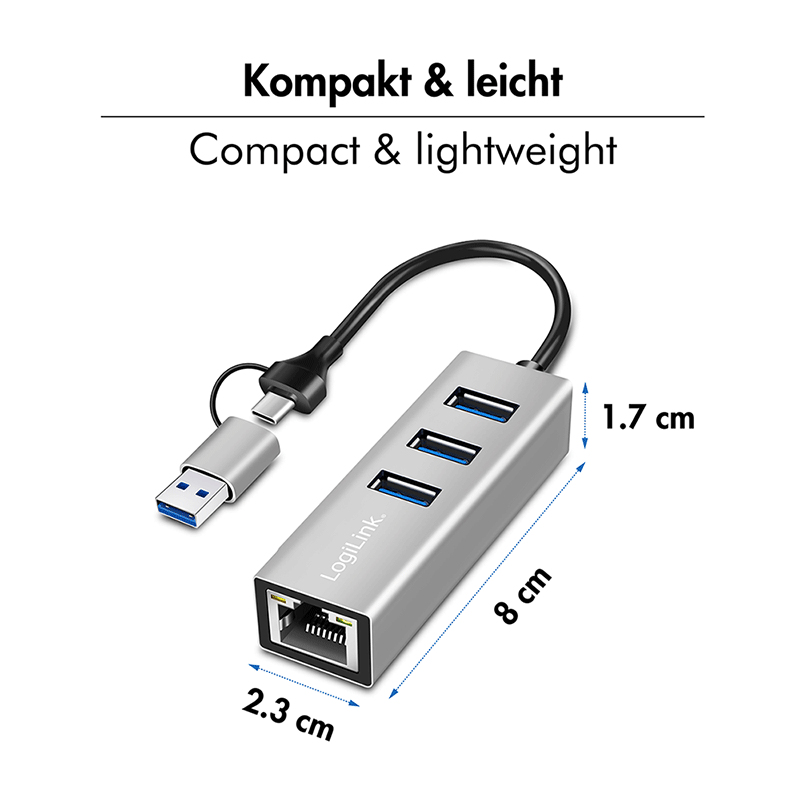 LogiLink USB 3.0 hub, 4x USB-A, 5 Gbit/s, 2-in-1 connection cable, silver – image 6
