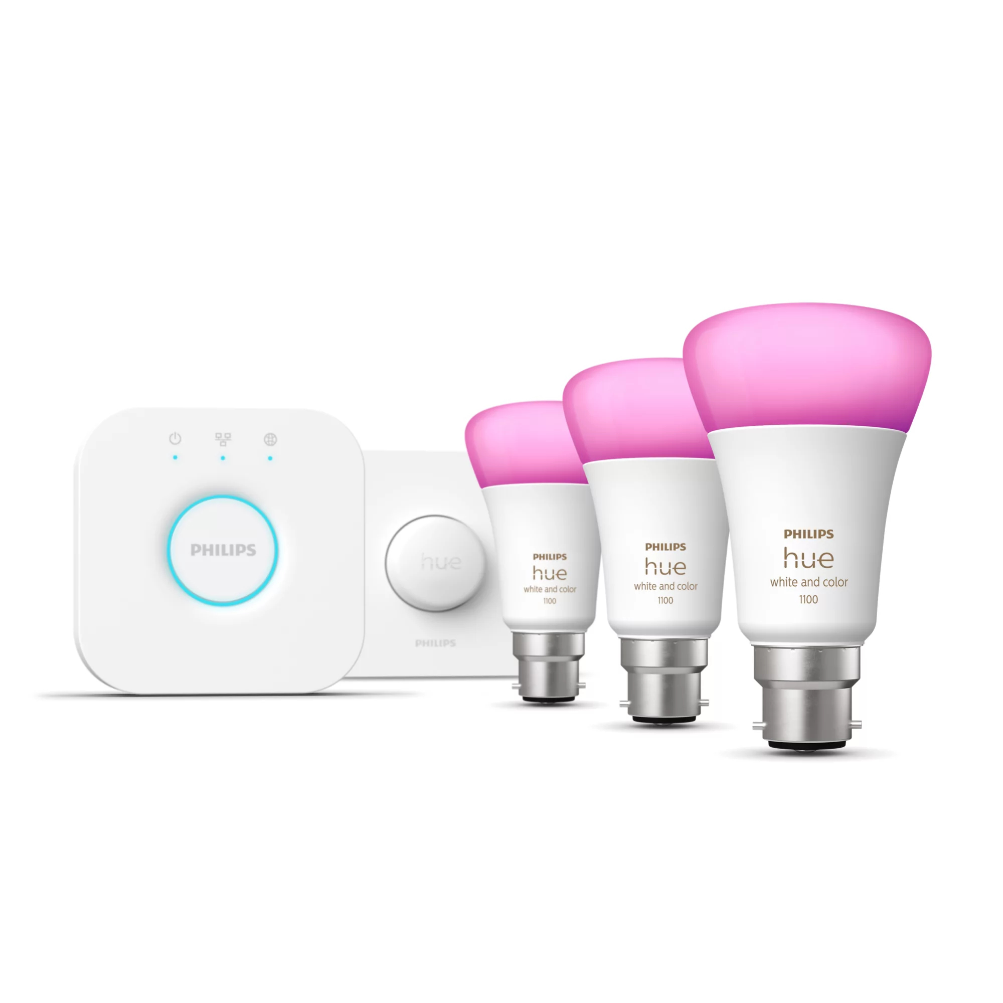 Philips by Signify Philips Hue White and colour ambience Starter kit: 3 B22 smart bulbs (1100) + smart button