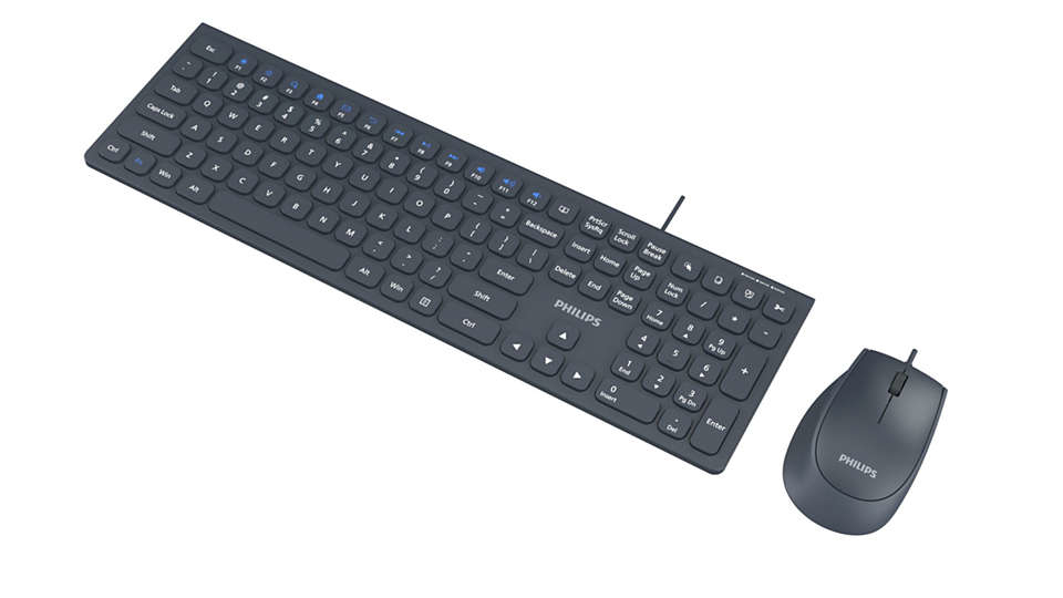 Philips 3000 series SPT6327K/93 keyboard Mouse included Universal USB QWERTY English Blue, Grey – image 3