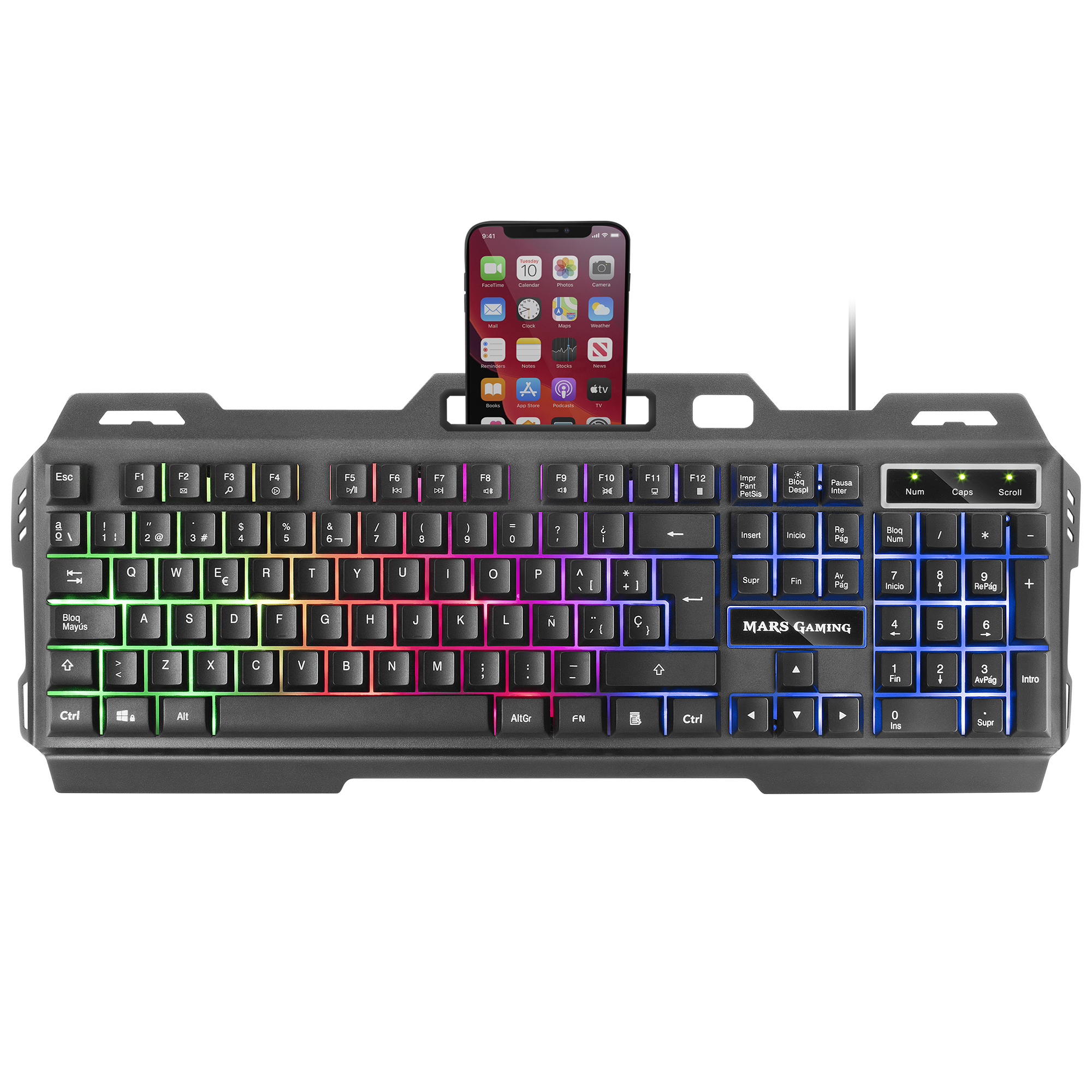 Mars Gaming MK120FR Gaming Keyboard FRGB Aluminium Antighosting Smartphone Stand Grey and Black French Language – image 2