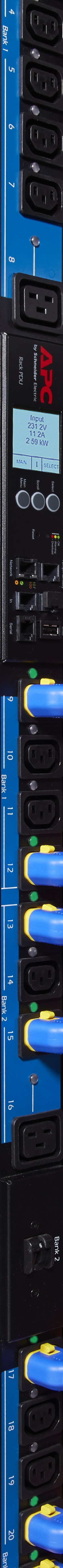 APC Rack PDU 2G Metered by Outlet with Switching ZeroU 11.0kW 230V (21) C13 & (3) C19 Blue Silk