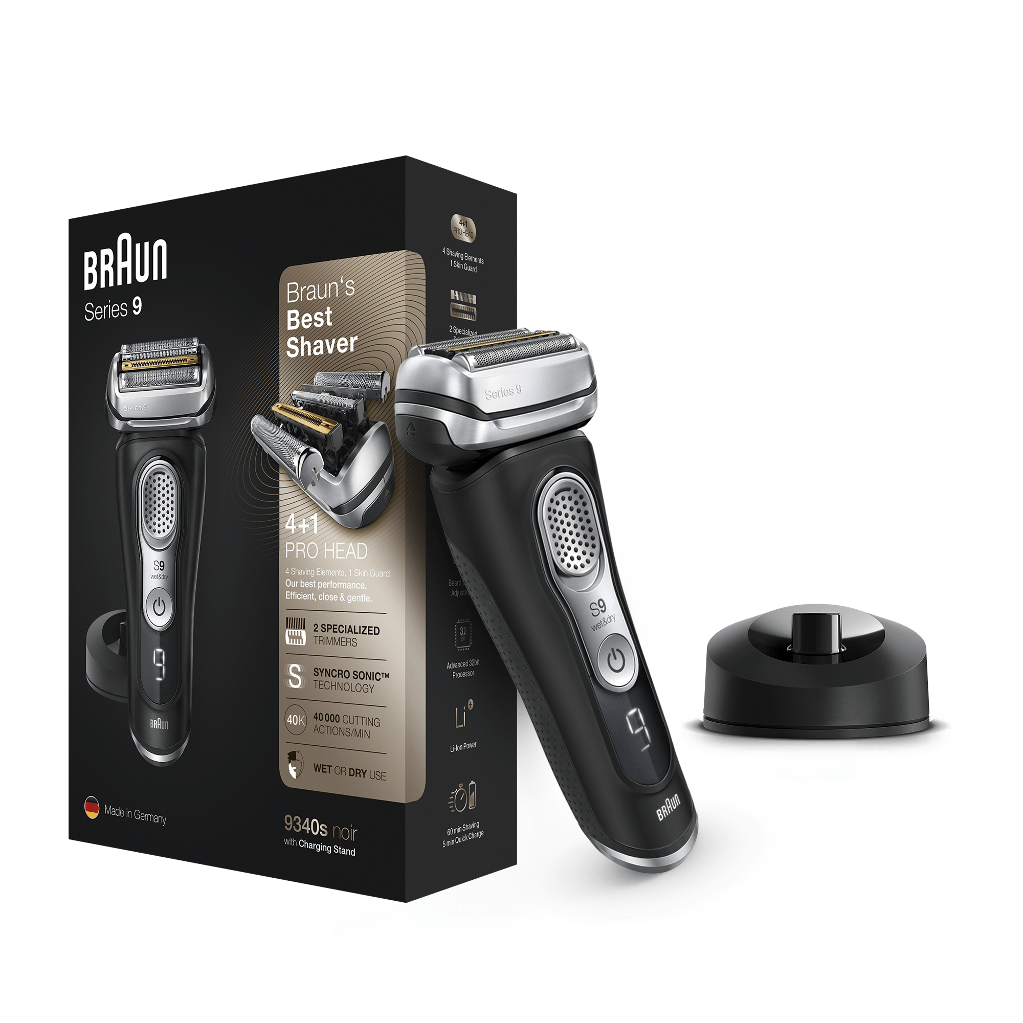 Braun Series 9 9340s Latest Generation Electric Shaver, Charging Stand, Fabric Case, Noir – image 4