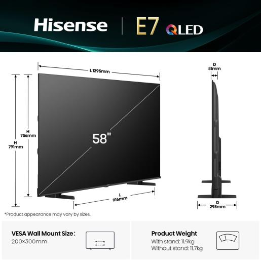 Hisense 58E7NQ 147.3 cm (58") 4K Ultra HD Smart TV Wi-Fi Black – image 2