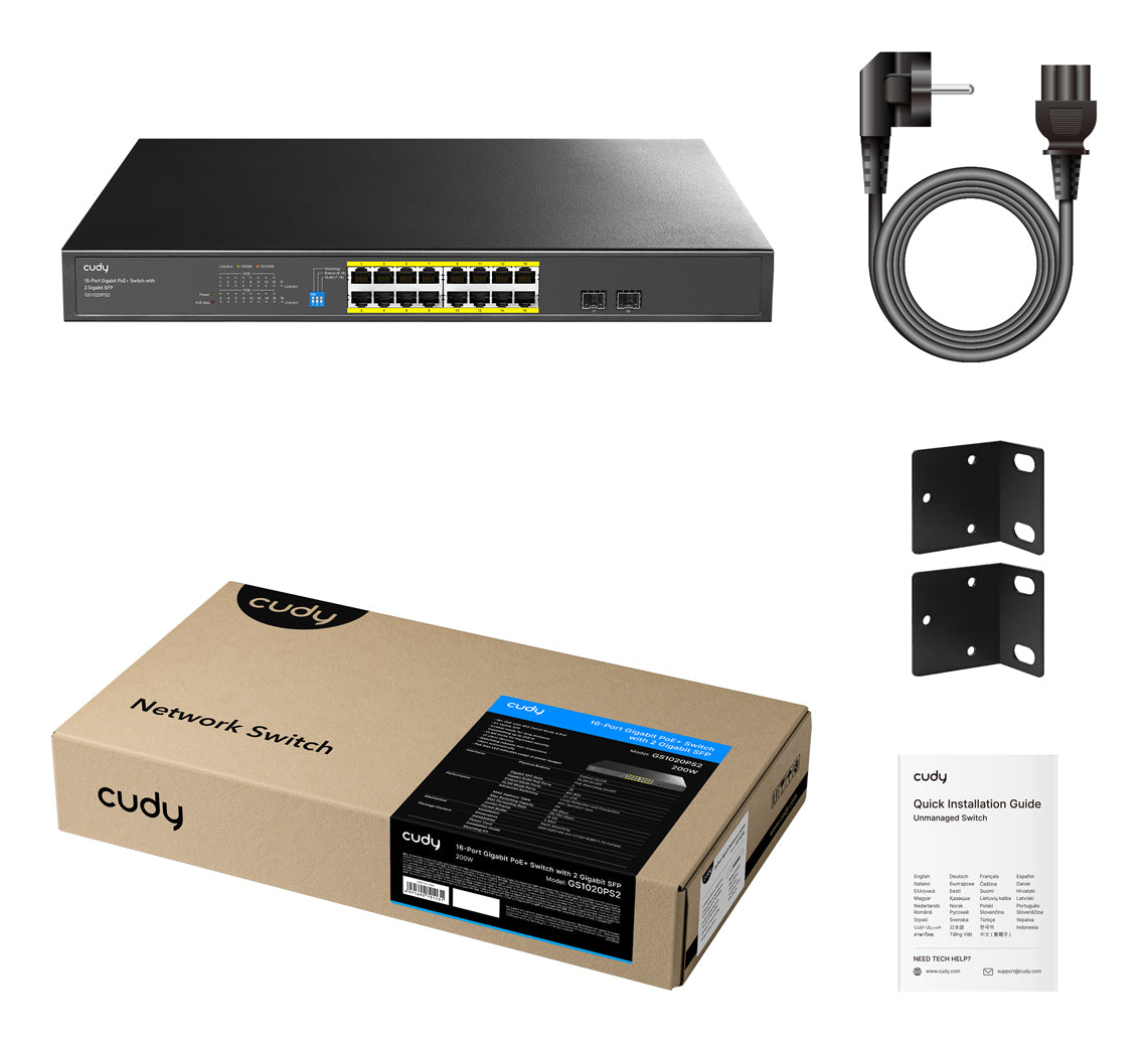 Cudy GS1020PS2 network switch Unmanaged Gigabit Ethernet (10/100/1000) Power over Ethernet (PoE) Black – image 2