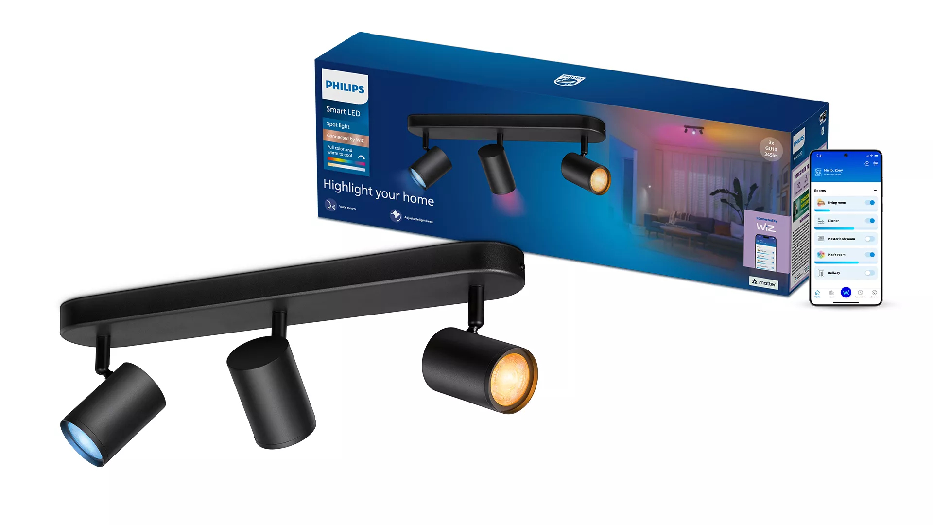 Philips by Signify Philips Smart Spotlight x3, GU10, 1035 lm, Black – image 2