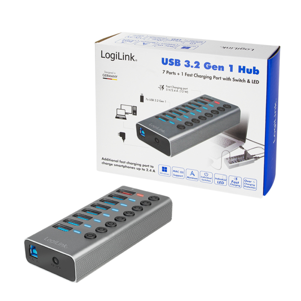 LogiLink UA0387 interface hub USB 3.2 Gen 1 (3.1 Gen 1) Type-B 5000 Mbit/s Grey – image 9