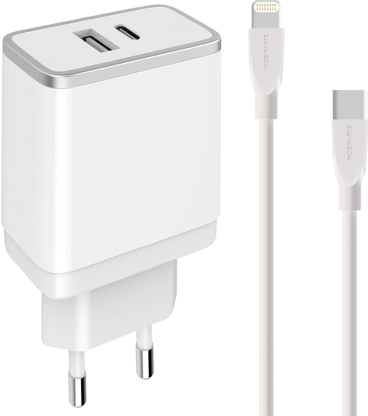 Mobiparts Wall Charger USB-A/USB-C 2.4A + Lightning to USB-C Cable White – image 1