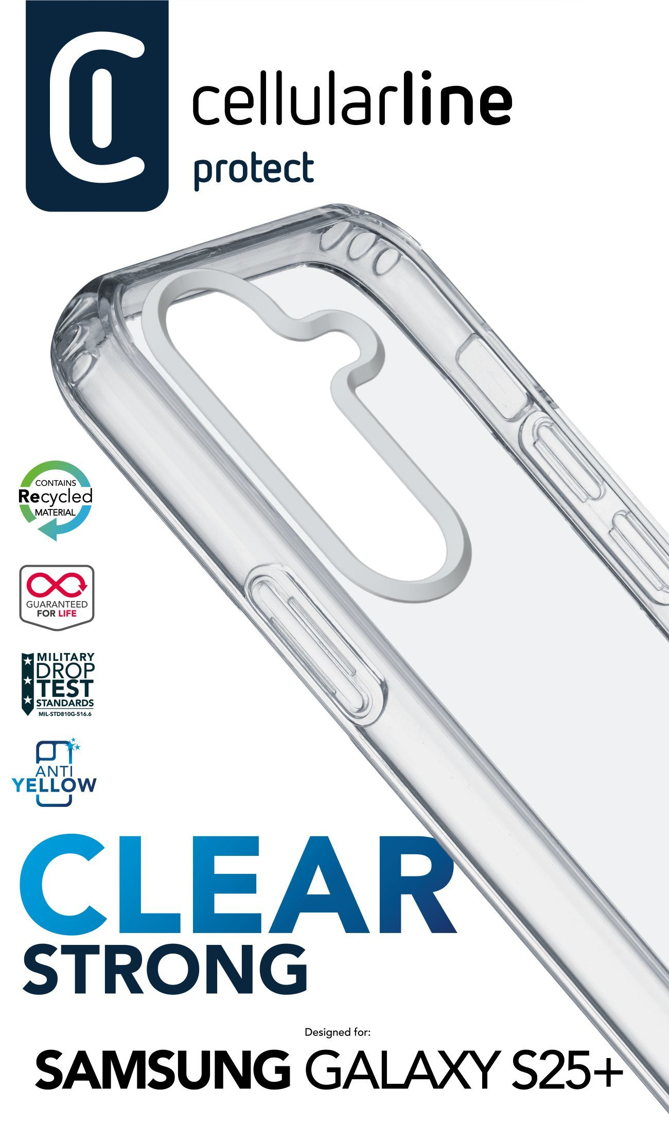 Cellularline Clear Strong - Galaxy S25 Custodia rigida con bordi in gomma