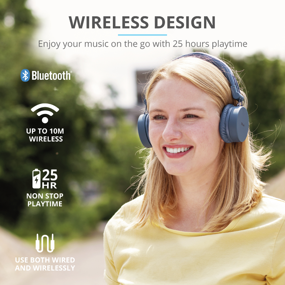 Trust 23908 headphones/headset Wired & Wireless Head-band Music Micro-USB Bluetooth Blue – image 2