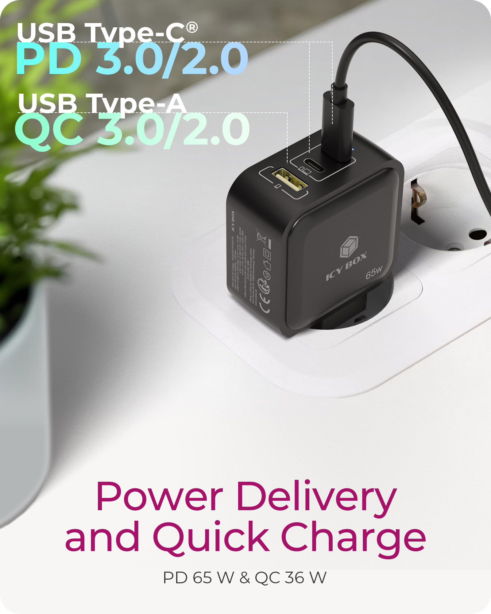 ICY BOX IB-PS1030-PD Universal Black AC Fast charging Indoor – image 5