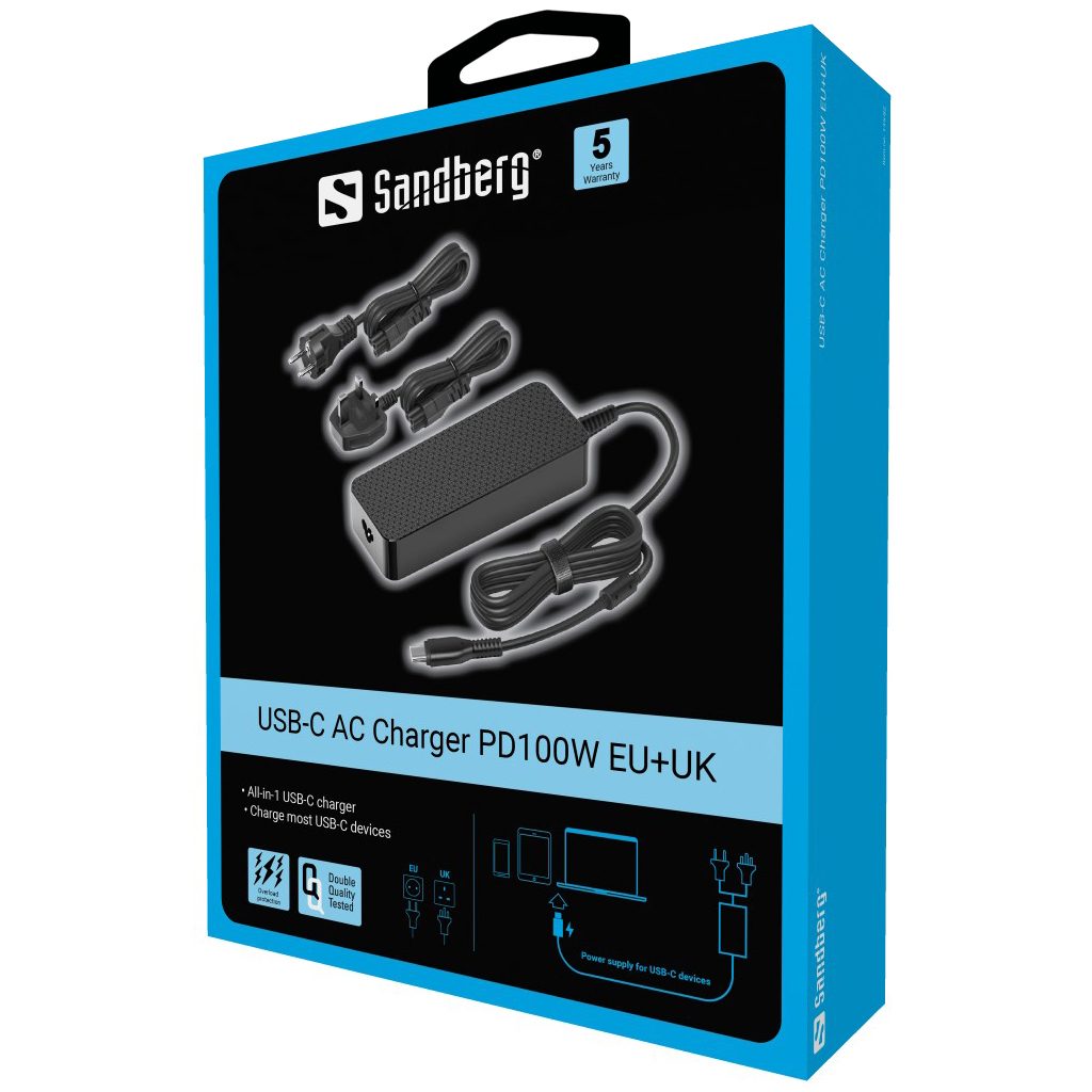 Sandberg USB-C AC Charger PD100W EU+UK – image 2