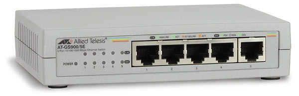 Allied Telesis 10/100/1000T x 5 ports unmanaged Gigabit Switch w/ ext PSU & plastic enclosure, EU power cord