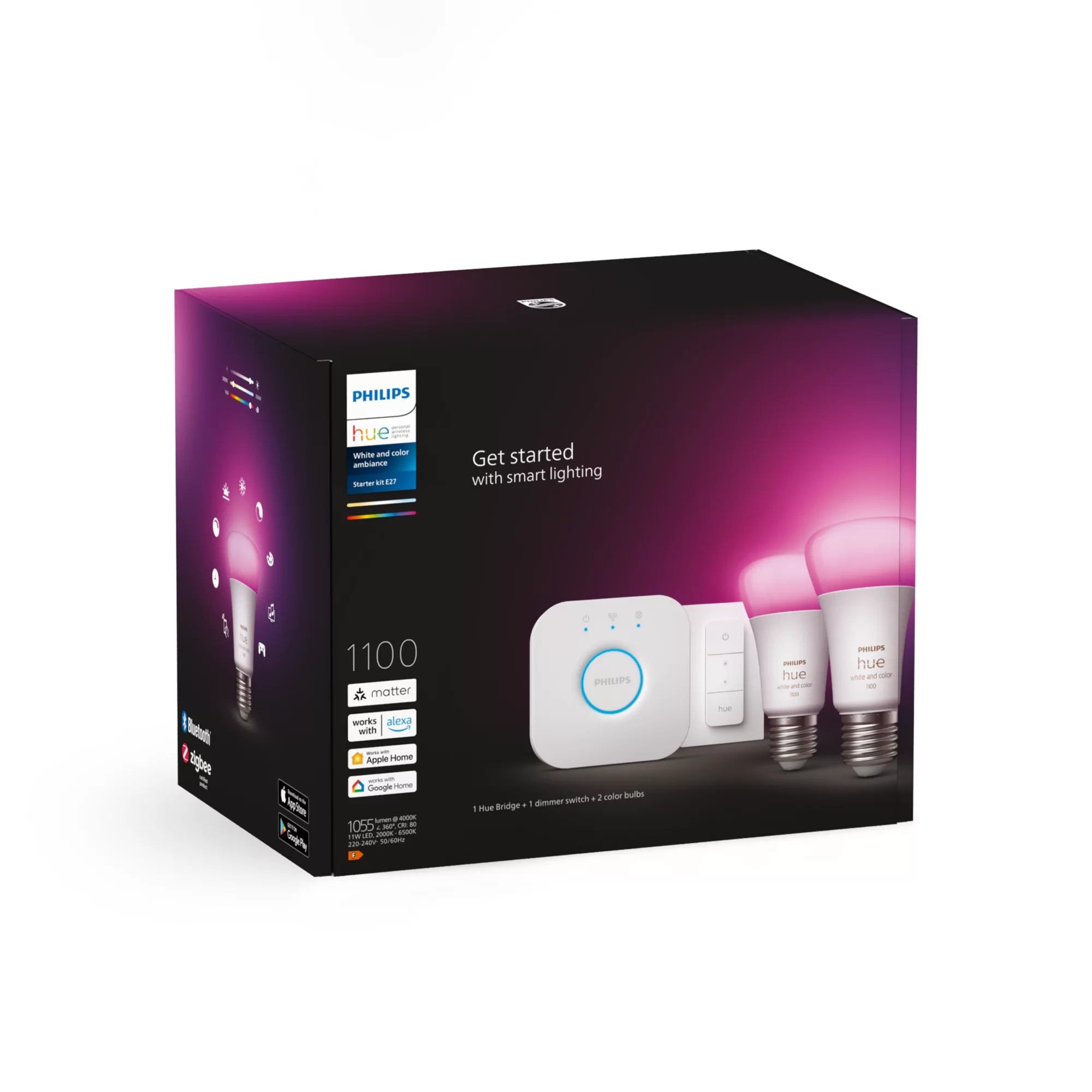Philips by Signify Philips Hue White and colour ambience Starter kit: 2 E27 smart bulbs (1100) + dimmer switch – image 3