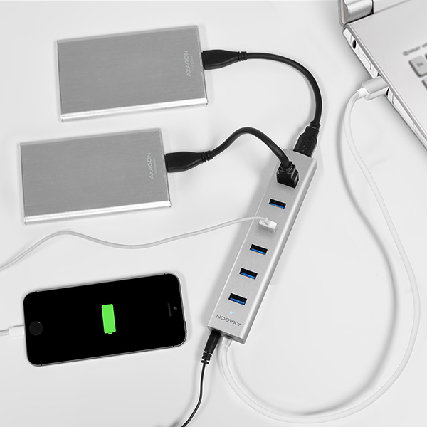 Axagon HUE-SA7SP interface hub USB 3.2 Gen 1 (3.1 Gen 1) Type-A 5000 Mbit/s Silver – image 8