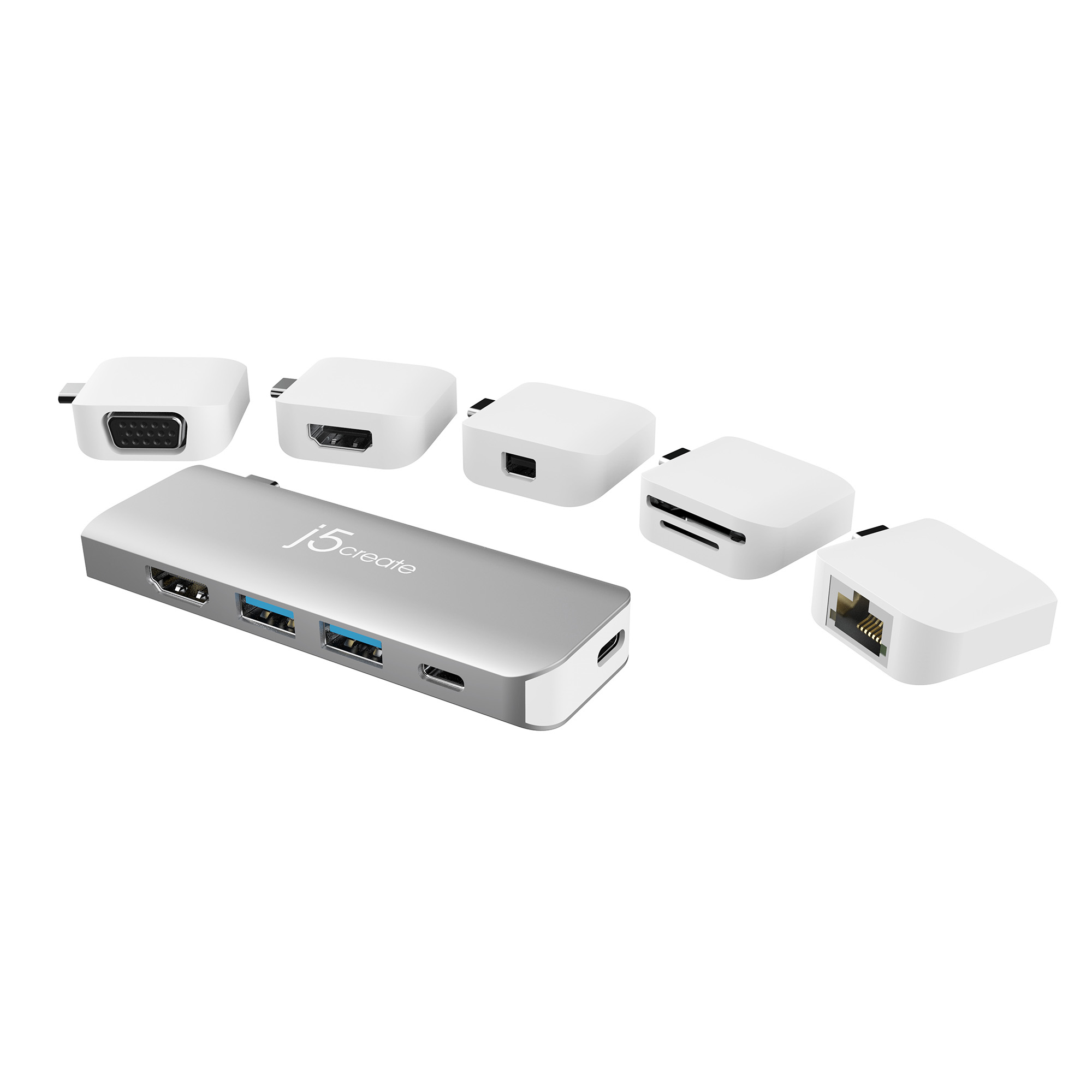 j5create JCD389 Ultradrive Kit USB-C™ Multi-Display Modular Dock, includes 2x HDMI ports and 4x USB ports, Silver and White – image 2
