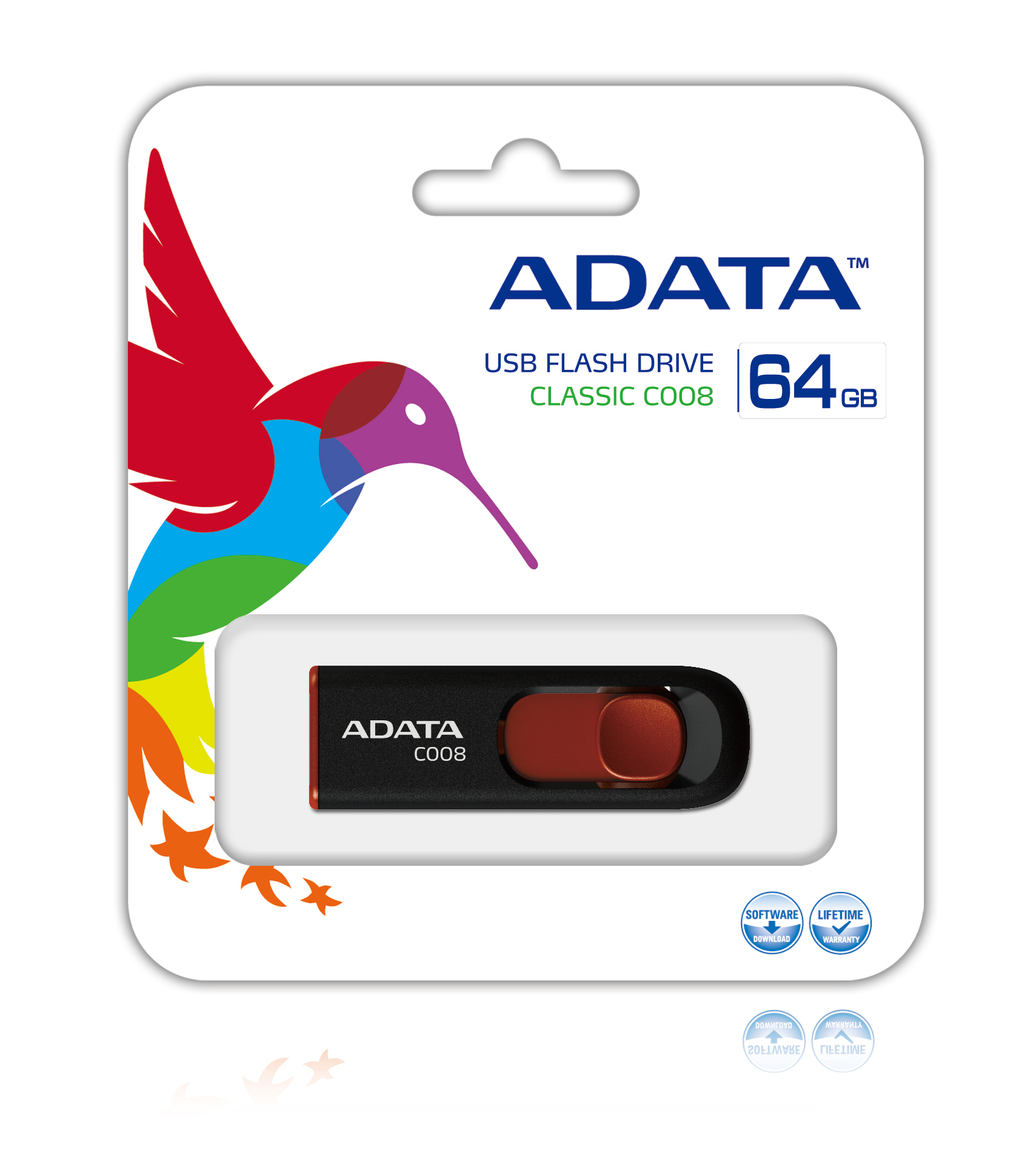 Memoria USB ADATA C008 - 64GB - USB 2.0 - Negro/Rojo - AC008-64G-RKD Memoria USB ADATA C008 - 64GB - USB 2.0 - Negro/Rojo - AC008-64G-RKD