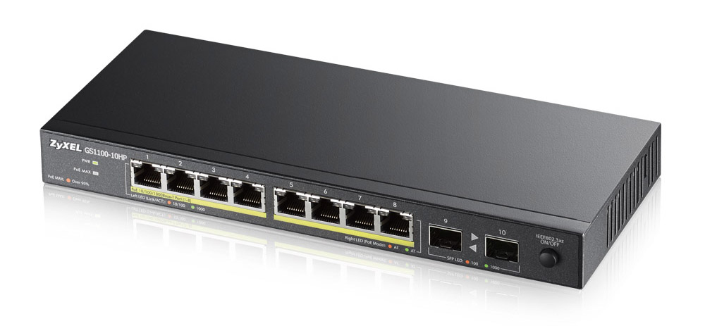 Zyxel GS1100-10HP Unmanaged Gigabit Ethernet (10/100/1000) Power over Ethernet (PoE) 1U Black