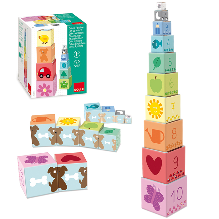 عکس بلوک‌های ساختنی چوبی Goula مدل Pile-up Cubes، مناسب برای 1 تا 10 سال