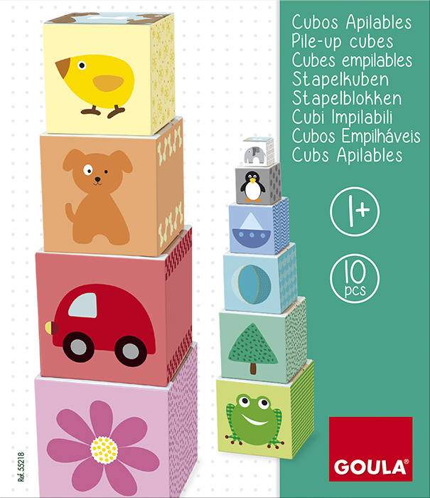 عکس بلوک‌های ساختنی چوبی Goula مدل Pile-up Cubes، مناسب برای 1 تا 10 سال