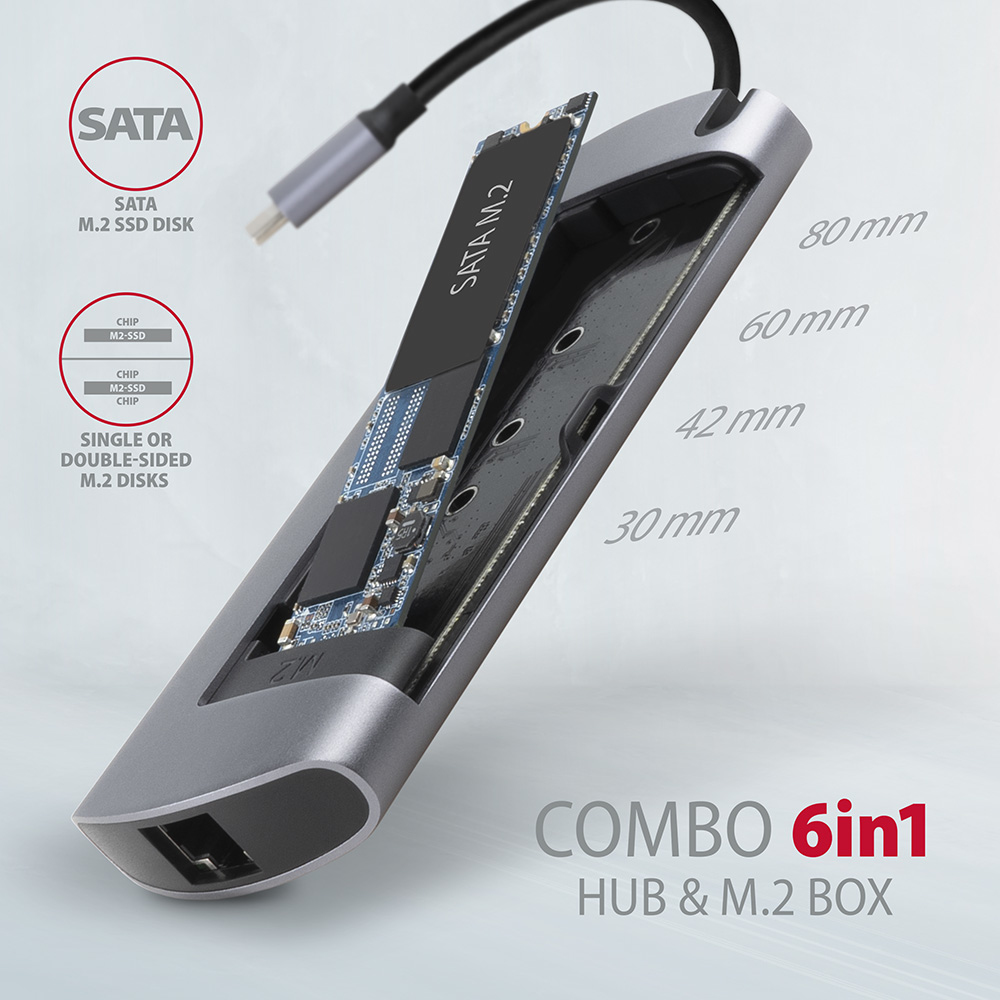 Axagon HMC-6M2 USB 3.2 Gen 1 hub, 2x USB-A, HDMI, RJ-45, SATA M.2, PD – image 2