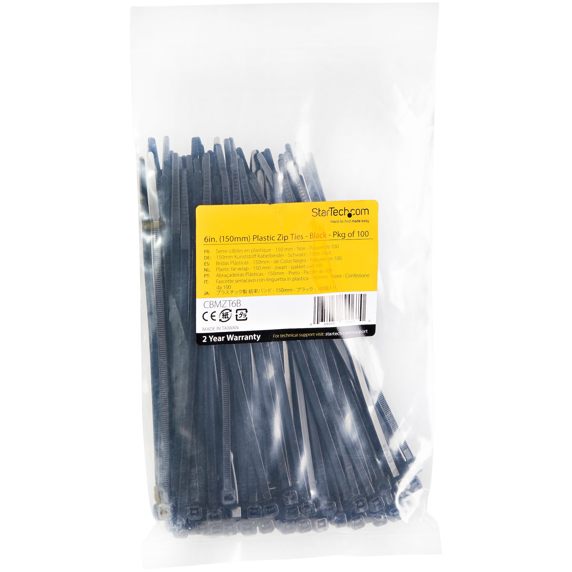 Kabelbinder 150x3 mm - Selbstsichernde Nylon-Kabelbinder mit Gebogener Spitze, Bündeldurchmesser bis zum 39 mm , 18 kg Zugfestigkeit, 94V-2/UL, 100 Stück - Schwarz