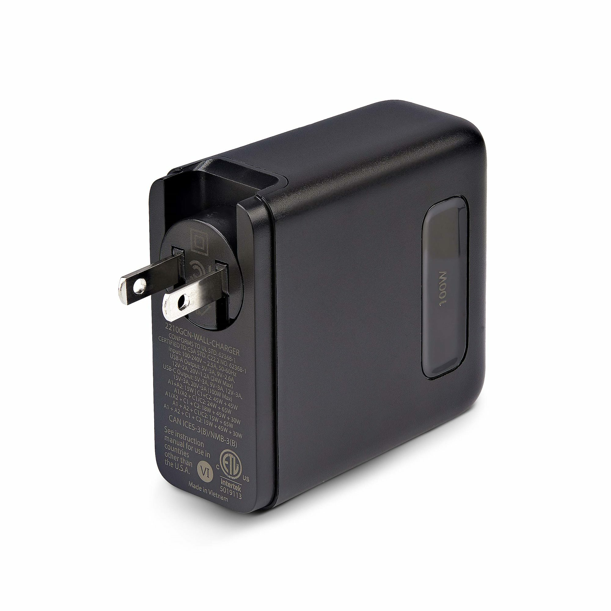 Resim StarTech.com 100W GaN USB-C PD 3.0 Duvar Tipi Şarj Cihazı, 2x USB-C, 2x USB-A, 1.8m Kablo, Siyah