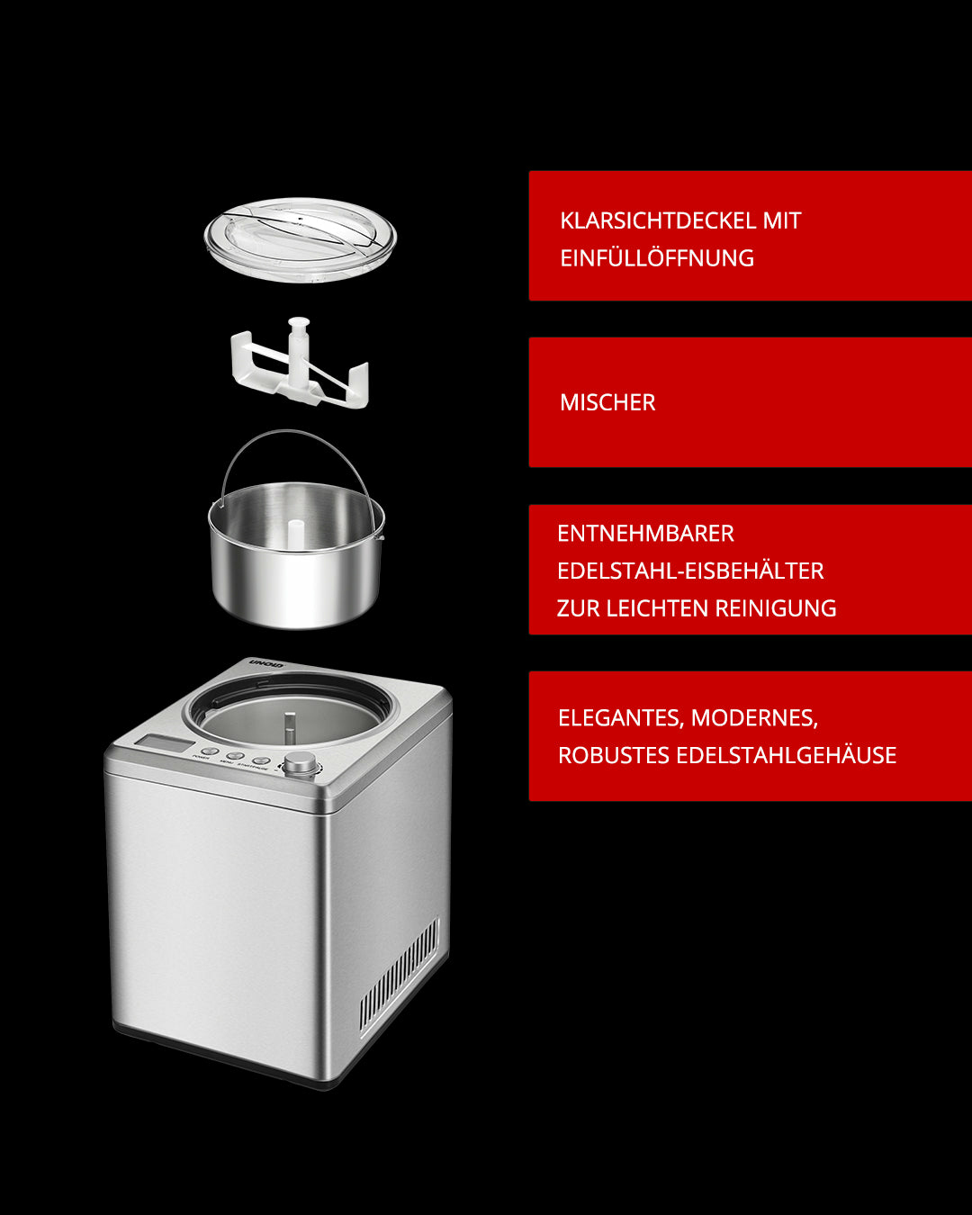 Unold Eismaschine Profi Plus 48880 Kompressor 2,5 l 250 W Edelstahl
