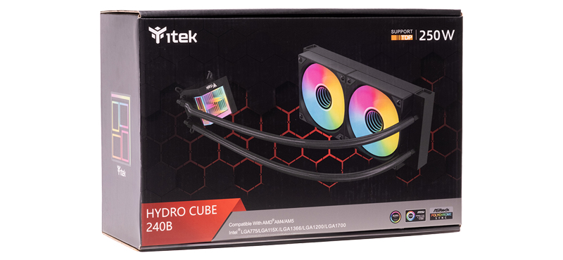 itek HYDRO CUBE 240B Processor Liquid cooling kit 12 cm Black 1 pc(s) image 6