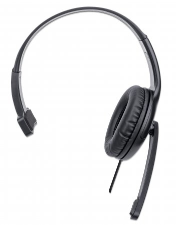 Mono Over-Ear Headset (USB), Microphone Boom (padded), Retail Box Packaging, Adjustable Headband, In-Line Volume Control, 