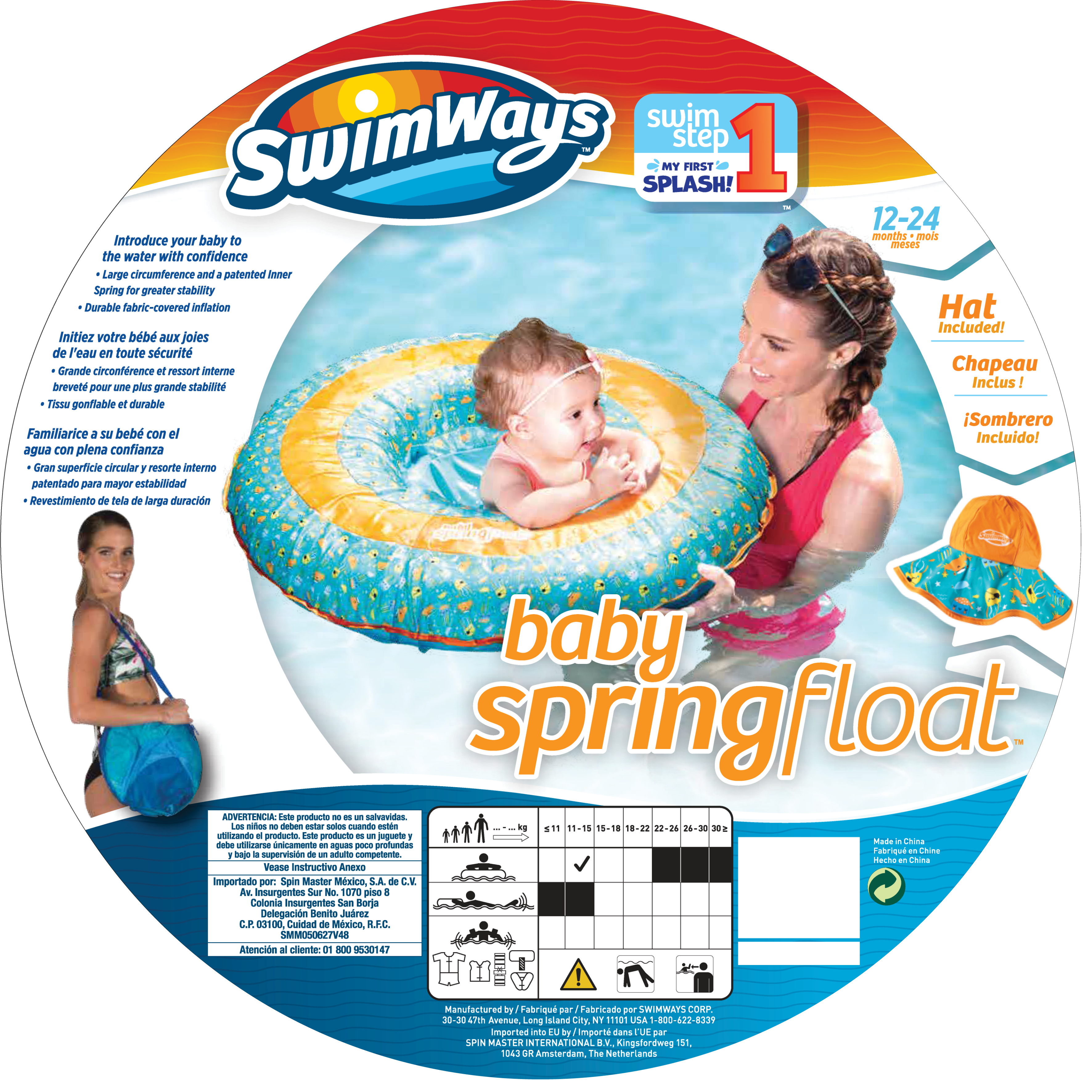 Resim SwimWays Bebek Yaylı Şamandıra Şapkalı, Çok Renkli Desen Yüzme Simidi