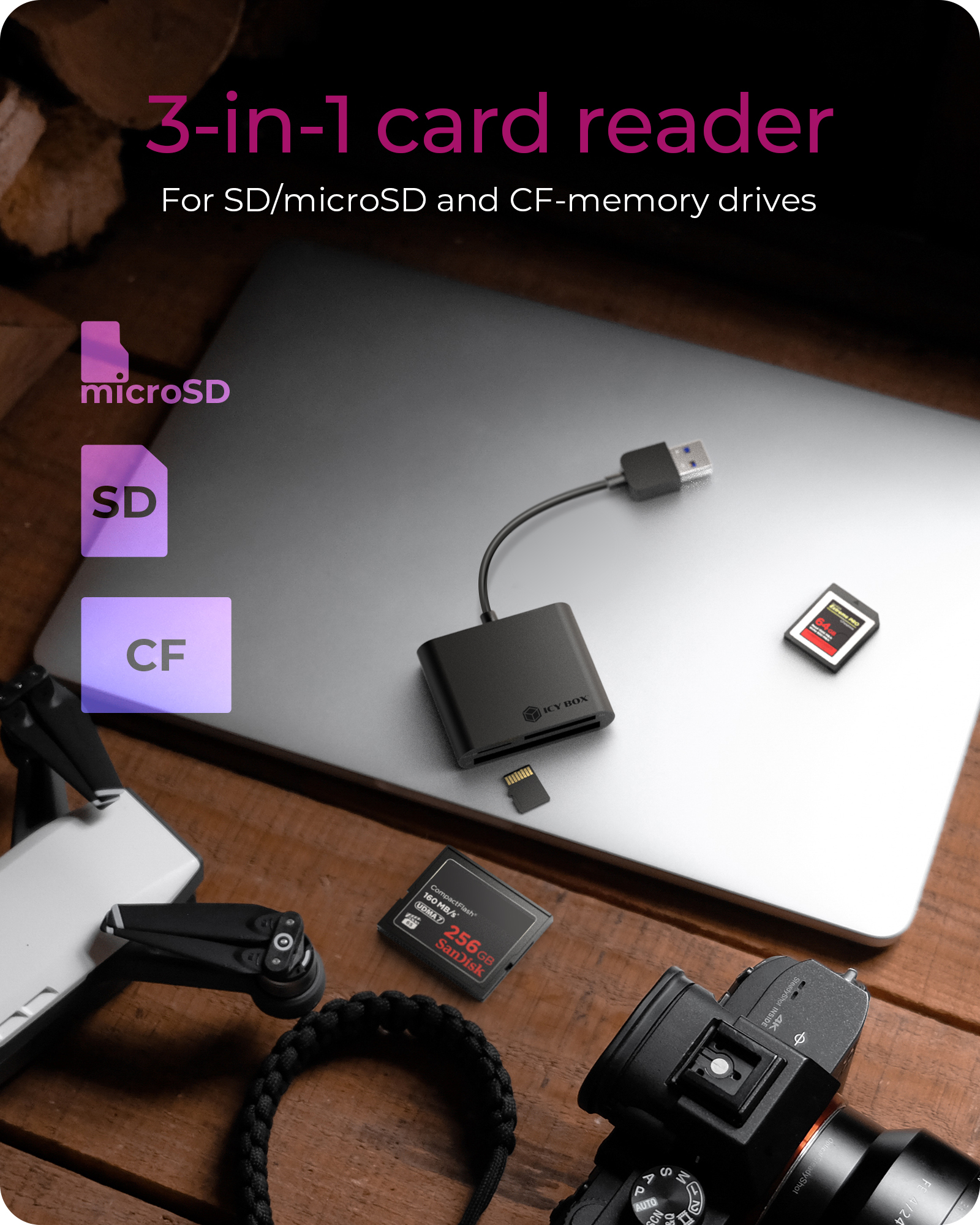 ICY BOX IB-CR301-U3 card reader USB 3.2 Gen 1 (3.1 Gen 1) Black – image 2
