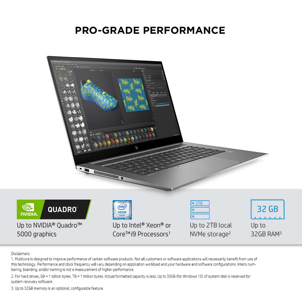 Specs HP ZBook Studio G7 Intel® Core™ i7 i7-10850H Mobile
