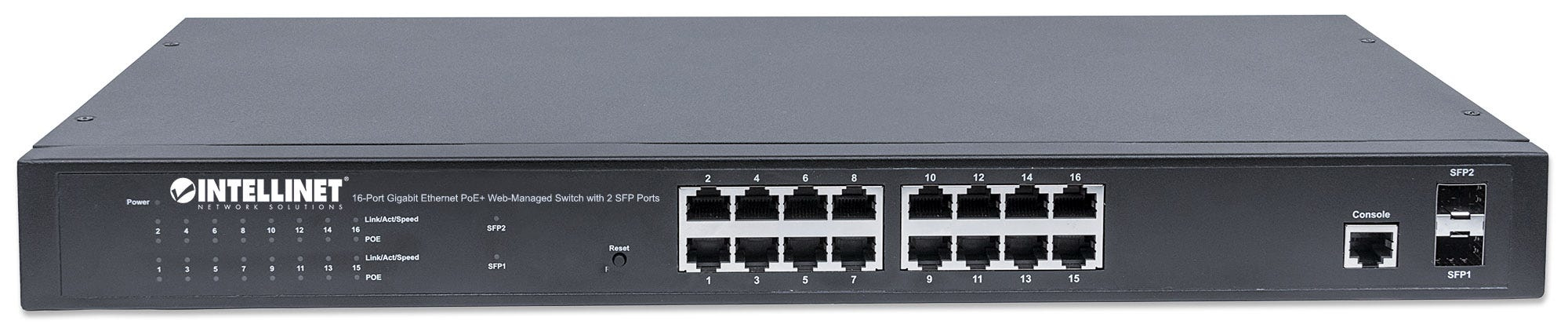 Intellinet 16-Port Gigabit Ethernet PoE+ Web-Managed Switch with 2 SFP Ports, 16 x PoE ports, IEEE 802.3at/af Power over Ethernet (PoE+/PoE), 2 x SFP, Endspan, – image 3