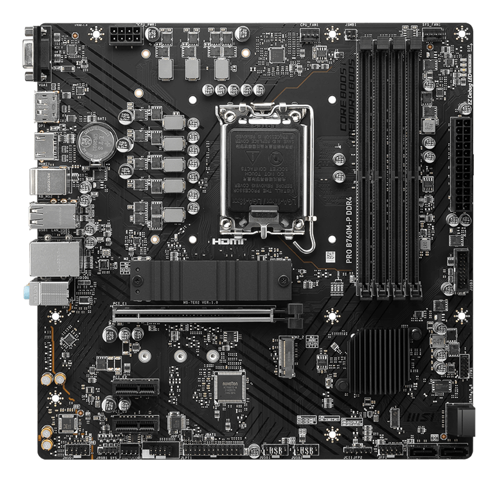 Tarjeta Madre MSI PRO B760M-P DDR4 - Socket 1700 - 4x DDR4 - 2133/3200/4800(OC)MHz - HDMI - DisplayPort - VGA - USB 2.0/3.2 - Micro ATX - PRO B760M-P DDR4