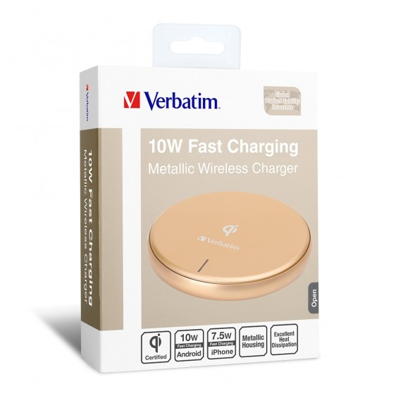 Verbatim 65795 mobile device charger Smartphone Gold Wireless charging Fast charging