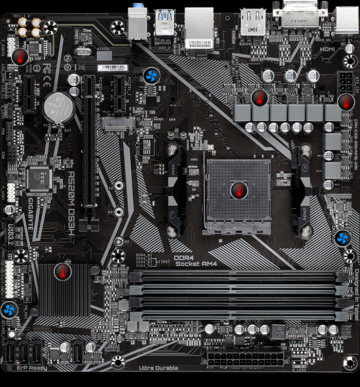 Tarjeta Madre Gigabyte A520M DS3H - Socket AM4 - 4x DDR4 - 2133/3200/4400(O.C.) MHz - HDMI - DVI-D - M.2 - USB 2.0/3.2 - Micro ATX - A520M DS3H Tarjeta Madre Gigabyte A520M DS3H - Socket AM4 - 4x DDR4 - 2133/3200/4400(O.C.) MHz - HDMI - DVI-D - M.2 - USB 2.0/3.2 - Micro ATX - A520M DS3H